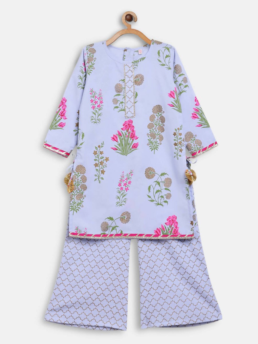 Ahalyaa Blue Crepe Printed Kids Kurta Palazzo Set For Girls - Distacart