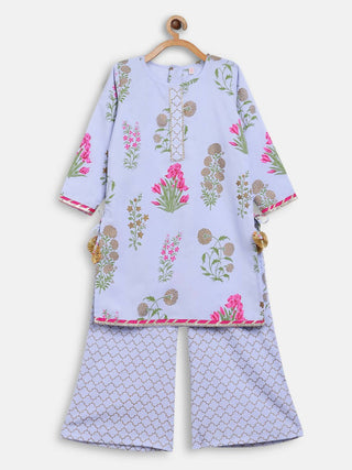 Ahalyaa Blue Crepe Printed Kids Kurta Palazzo Set For Girls - Distacart