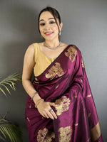 Thumbnail for Joban Fashion Magenta Motifs Zari Weaving Soft Silk Banarasi Saree - Dista