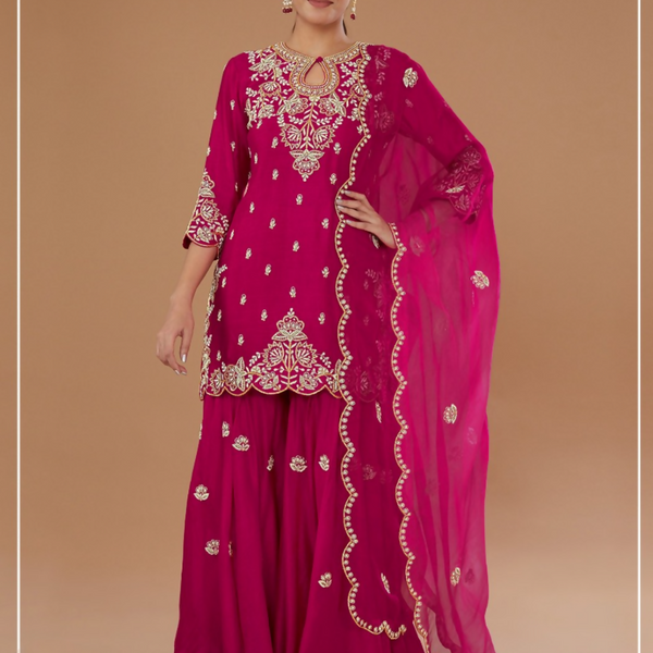 Anaita Magenta Vichitra Stitched Suit with Embroidered viscose Thread Jari & Sequence work