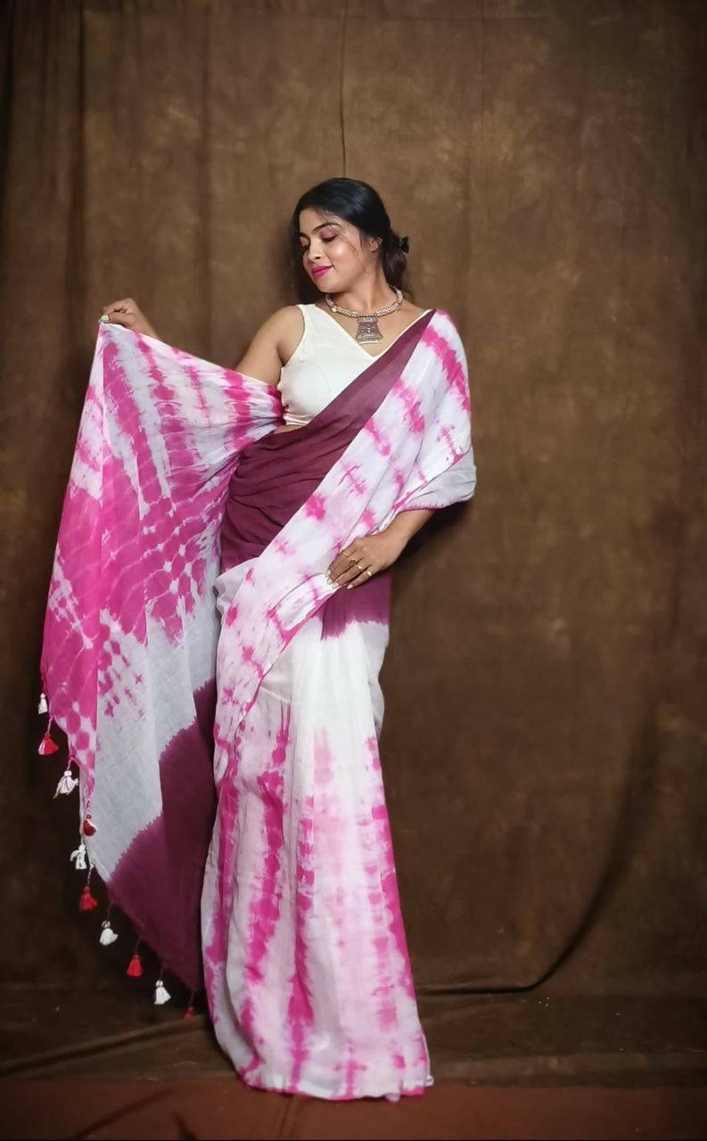 Exclusive Collection Maroon Pink Beautiful Super Soft Most Comfortable Pure Mul Cotton Saree