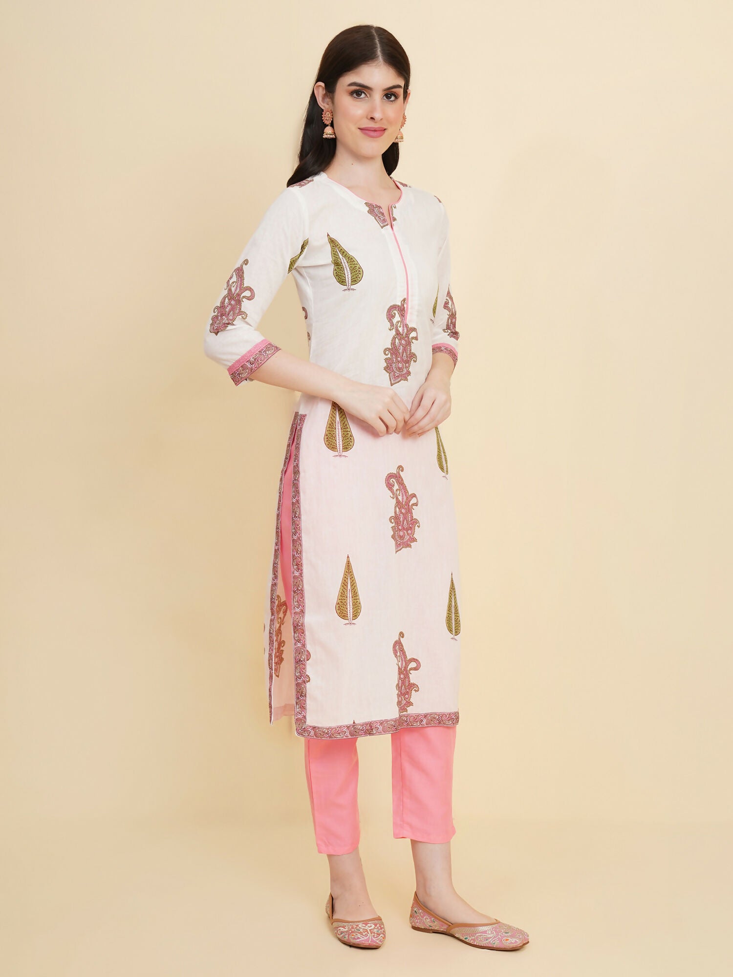 Designer Stylish white Cotton Stitched Suit With Dupatta - Tanisha - Distacart