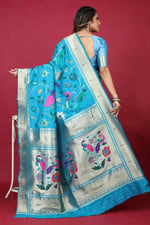 Thumbnail for Jyoti Fashion Women's Sky Blue Paithani Silk Zari Woven Saree with Blouse - Distacart