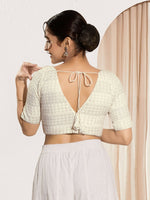 Thumbnail for Joban Fashion Off White Crochet Padded Blouse With V Neck Elbow Sleeves - Distacart