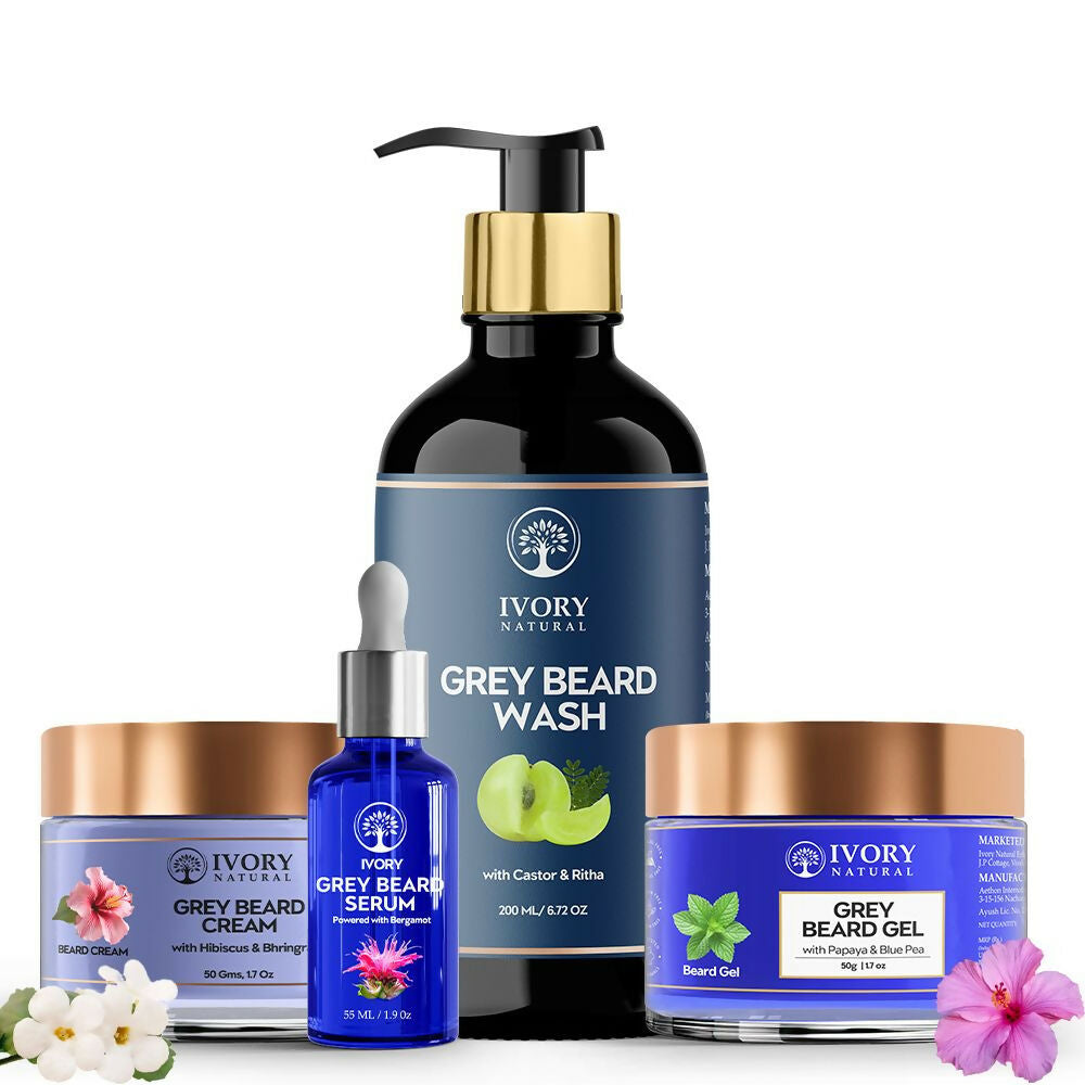 Ivory Natural Grey Beard Combo (Serum, Cream, Wash & Gel) Restore Your Silver Beard To Natural Color - Distacart