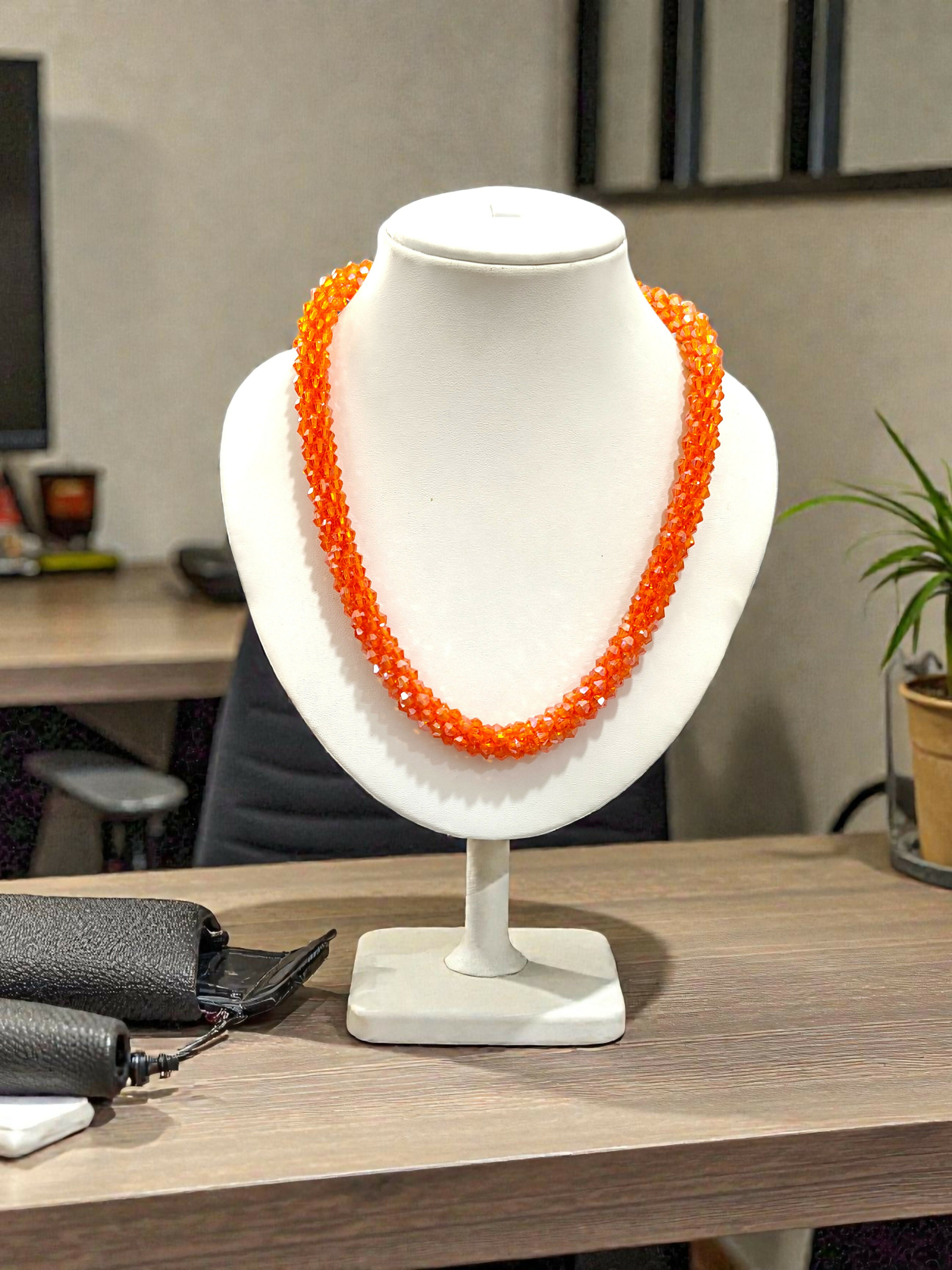 Inhanns Noor-E-Jalwa – Handmade Crystal Bead Necklace -Adjustable - Orange - Distacart