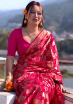 Thumbnail for Preksha Creation Designer Women Banarasi Soft Silk Saree - Pink - Distacart