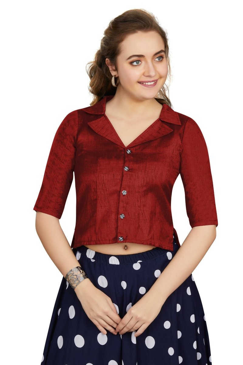 Aastha Fashion Women's Women's Maroon Art Silk Button Readymade Blouse - Distacart