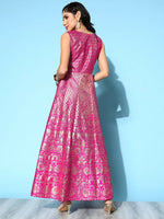 Thumbnail for Ahalyaa Women Pink Poly Silk Gold Printed Dress - Distacart
