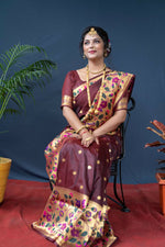 Thumbnail for Jyoti Fashion Women's Brown Paithani Silk Zari Woven Saree with Blouse - Distacart