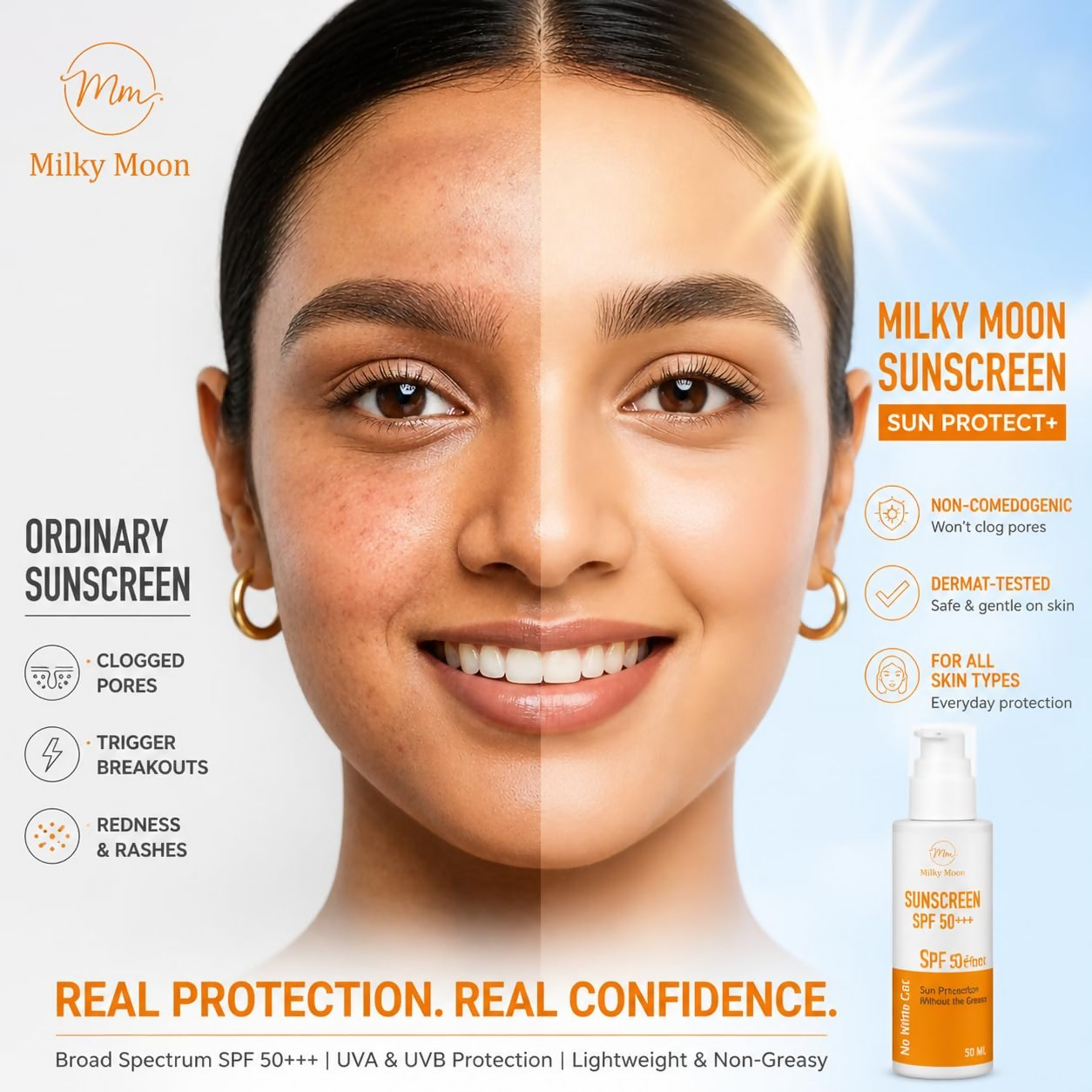 Milky Moon Sunscreen For Oily Skin Spf 50 Pa+++ Lightweight & Non-Greasy - Dista