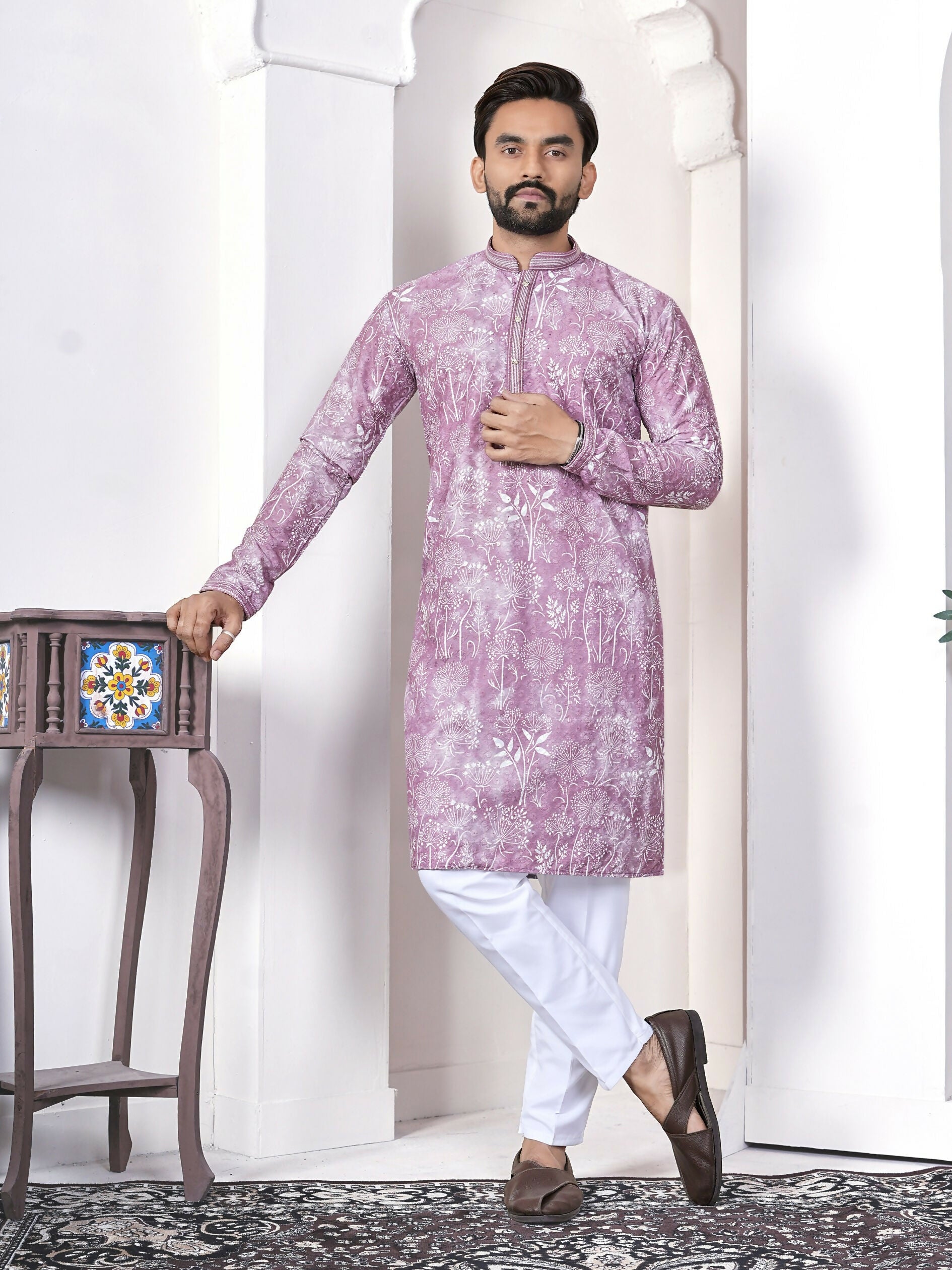 Anaita Purple Digital Printed Work Cotton Straight Kurta - Distacart