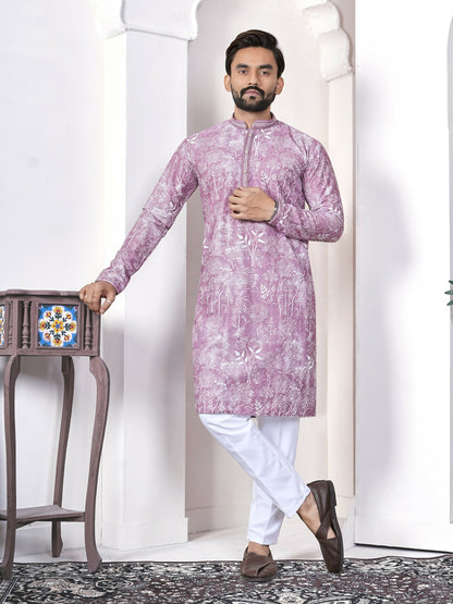 Anaita Purple Digital Printed Work Cotton Straight Kurta - Distacart