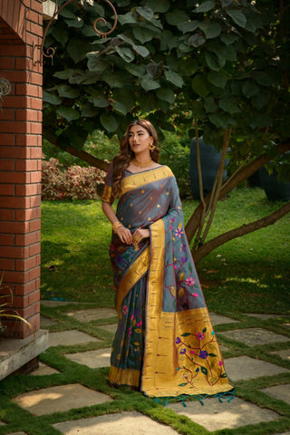 Jyoti Fashion Women's Morpich Paithani Silk Zari Woven Saree with Blouse - Distacart