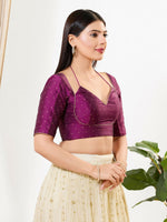Thumbnail for Joban Fashion Purple Brocade Padded Blouse With Sweetheart Neck Elbow Sleeves - Distacart