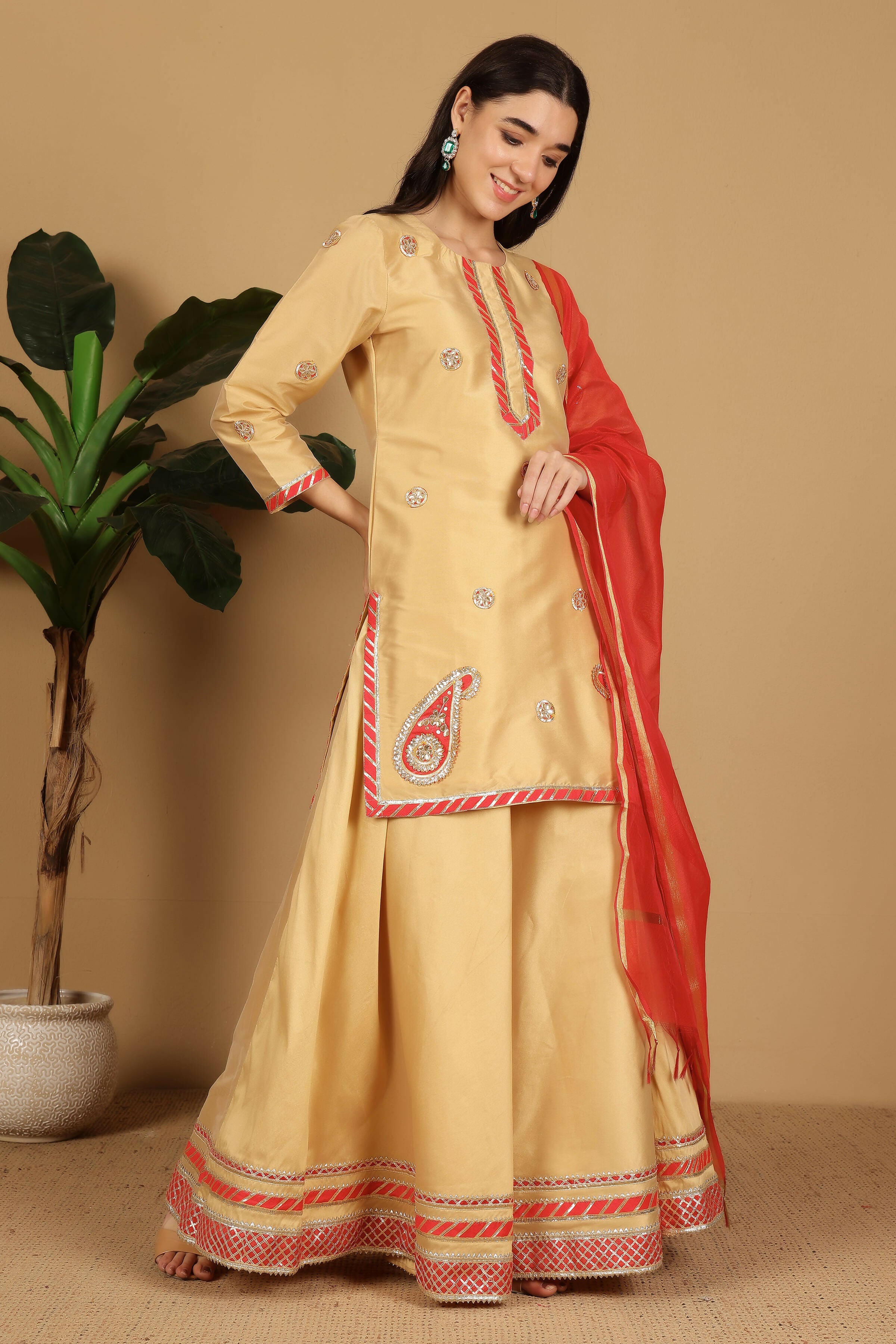Joban Fashion Beige Taffeta Lehenga Set