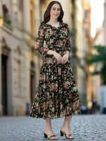 Thumbnail for Souchii Black Floral Chiffon Dress