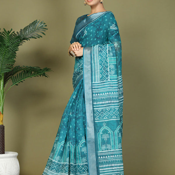 Astita Cotton Sky Blue Saree
