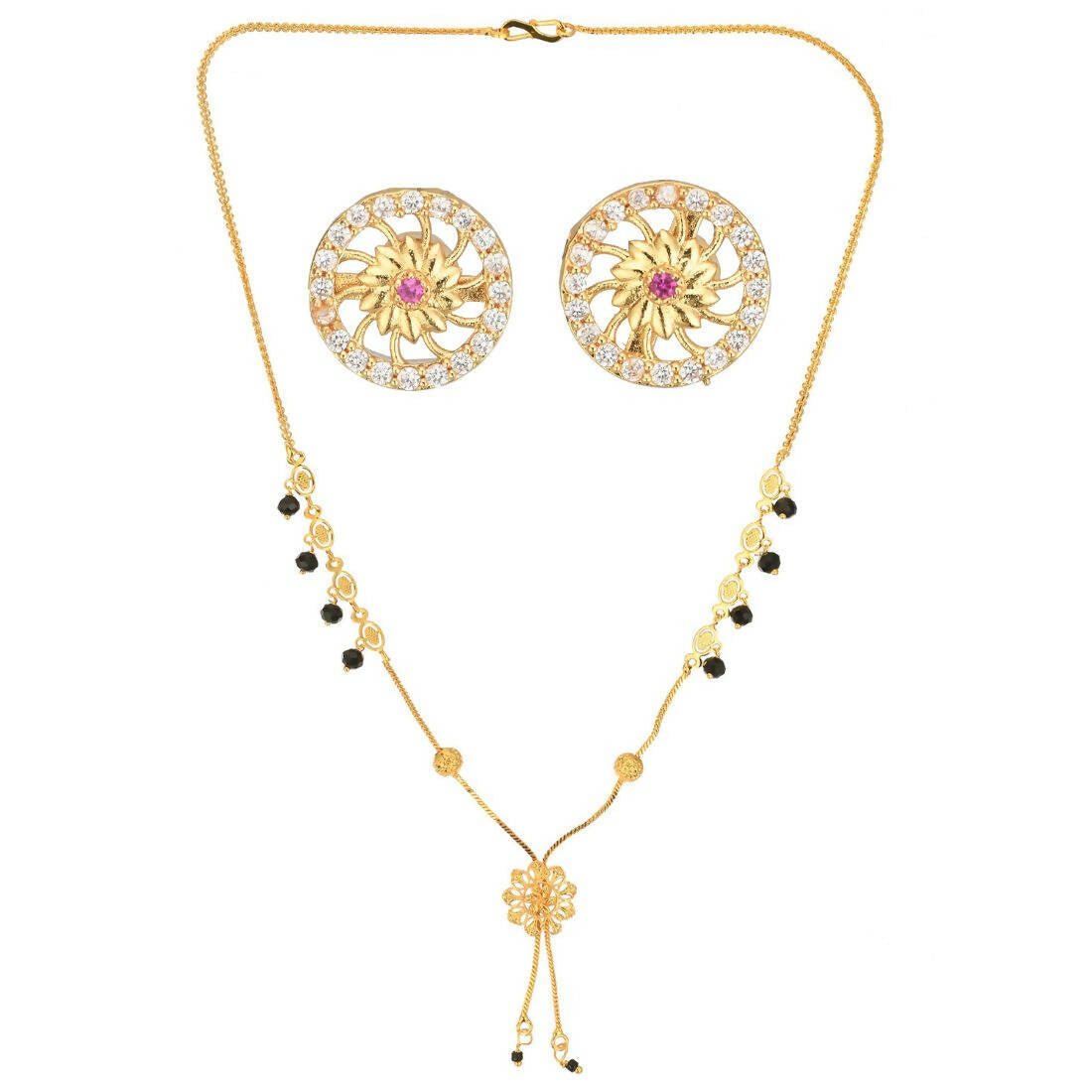 AanyaCentric Gold Plated Short Mangalsutra Set with Earrings - Distacart