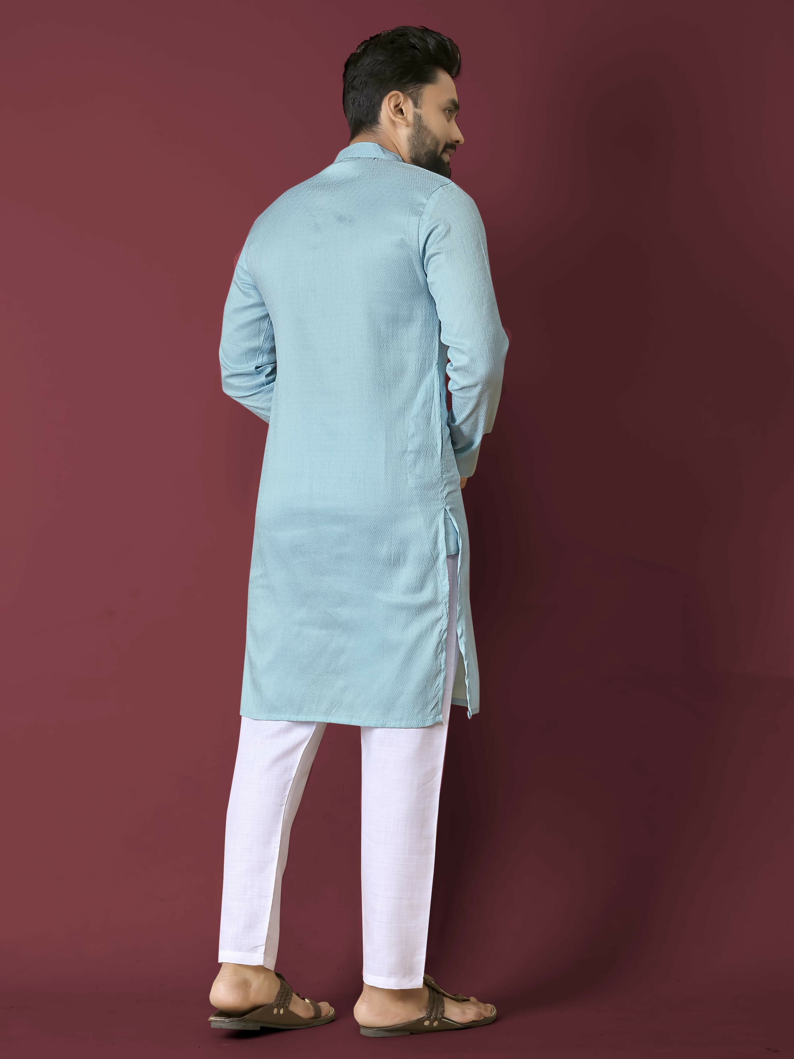 Anaita Sky Blue Solid Soft Jacquard Silk Straight Kurta - Distacart