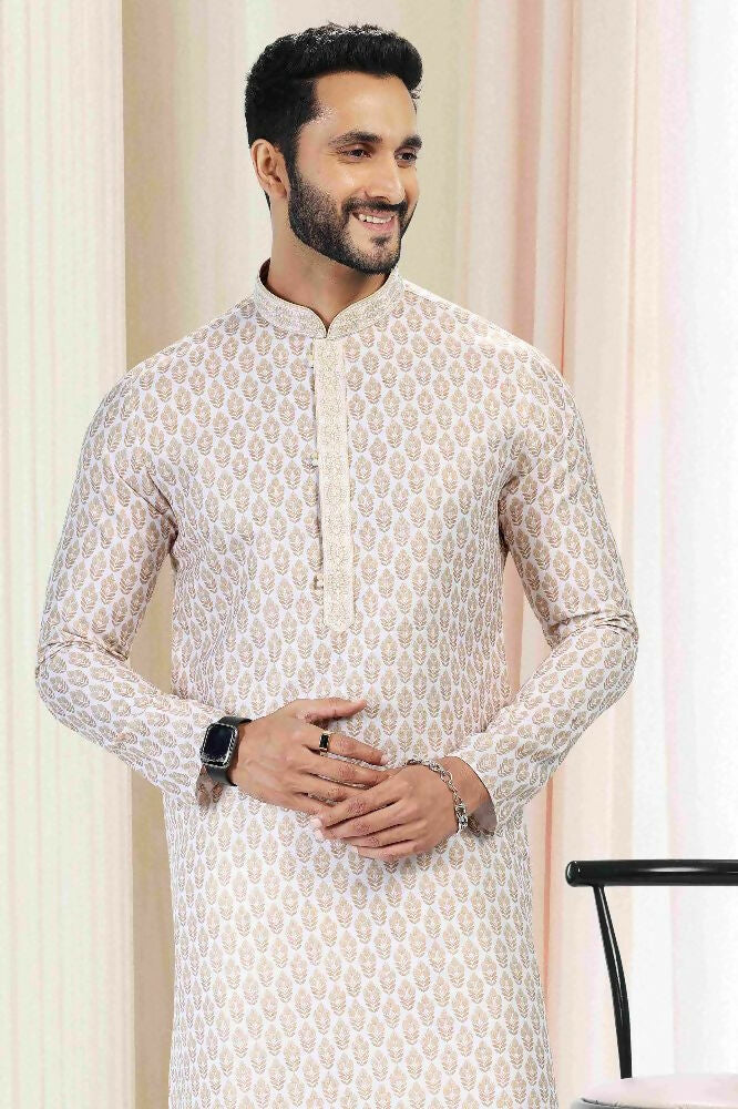 Raivat Ethnic Cotton Thread Work Kurta Pajama In Yellow Colour - Dista