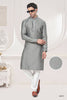 Functional Designer Men's Grey Jacquard Kurta With Pant - Rudra - Distacart