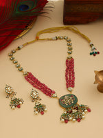 Thumbnail for Ruby Raang 22k Gold Polished Long Multi Kundan Necklace With Earrings