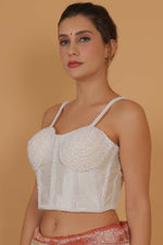 Thumbnail for Joban Fashion Silk Pearl And Beads Hand Embroidery Padded Blouse - Pearl White