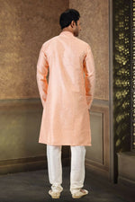 Thumbnail for Raivat Ethnic Jacquard Banarasi Silk Thread Work Kurta Pajama In Peach Colour - Distacart