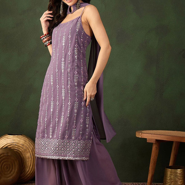 Sangria Embroidered Kurta, Palazzo With Dupatta - Distacart