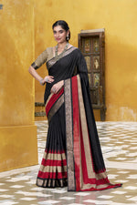 Thumbnail for Vastranavya Black Printed with Zari Weaving Work Poly Cotton Saree & Unstitched Blouse - Distacart