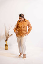 Thumbnail for Timaraa Rust Brown Organza Shirt With Pearl & Katdana Embellishment - Dista
