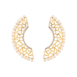Thumbnail for Nuyug 22K Gold-Plated Zircon Studded & Pearl Beaded Contemporary Shaped Statement Stud Earrings