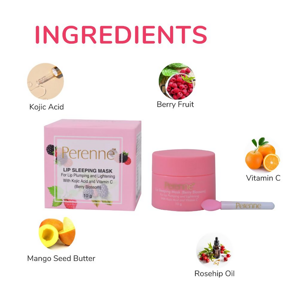 Perenne Lip Sleeping Mask With Kojic Acid & Vitamin C - Berry Blossom - Distacart
