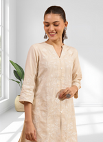 Thumbnail for Joban Fashion Cream Linen Embroidered Readymade Cord Set - Distacart