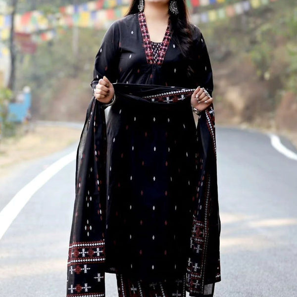 Kalini Women Floral Embroidered Regular Thread Work Kurta with Palazzos & With Dupatta - Distacart
