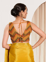 Thumbnail for Joban Fashion Mustard Net Padded Blouse With V Neck Sleeveless - Distacart