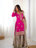 Thumbnail for Lehenga Mart Designer Sharara Suit With Kurta, Sharara, Dupatta For Women-Pink - Distacart