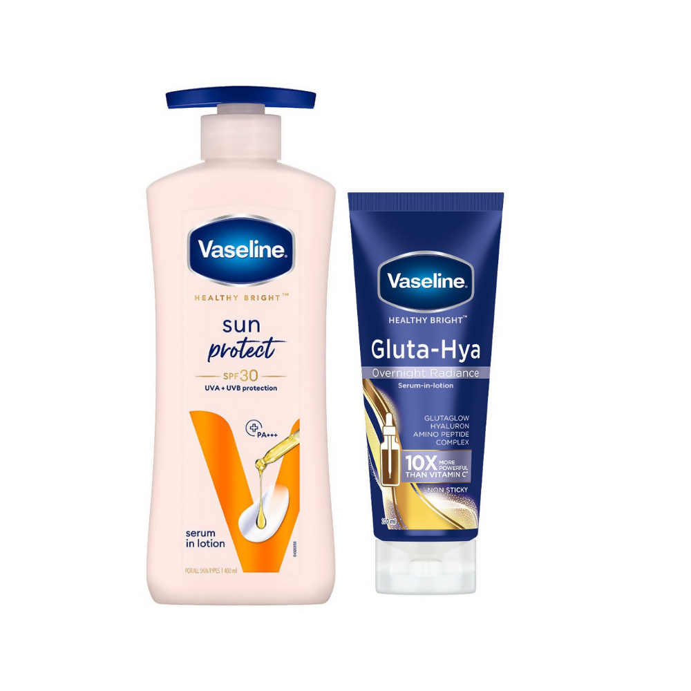 Vaseline Sun Protect SPF 30 Body Lotion & Gluta-Hya Overnight Radiance Serum-In-Lotion Combo - Distacart