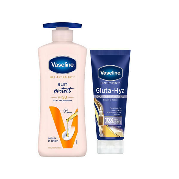 Vaseline Sun Protect SPF 30 Body Lotion & Gluta-Hya Overnight Radiance Serum-In-Lotion Combo - Distacart