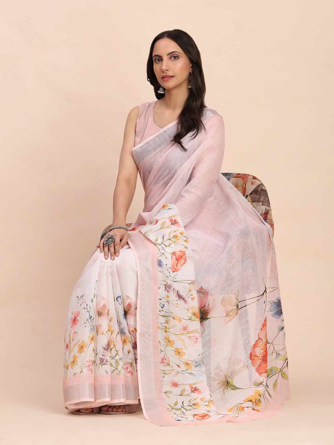 Astita Linen Cotton Light Pink Saree
