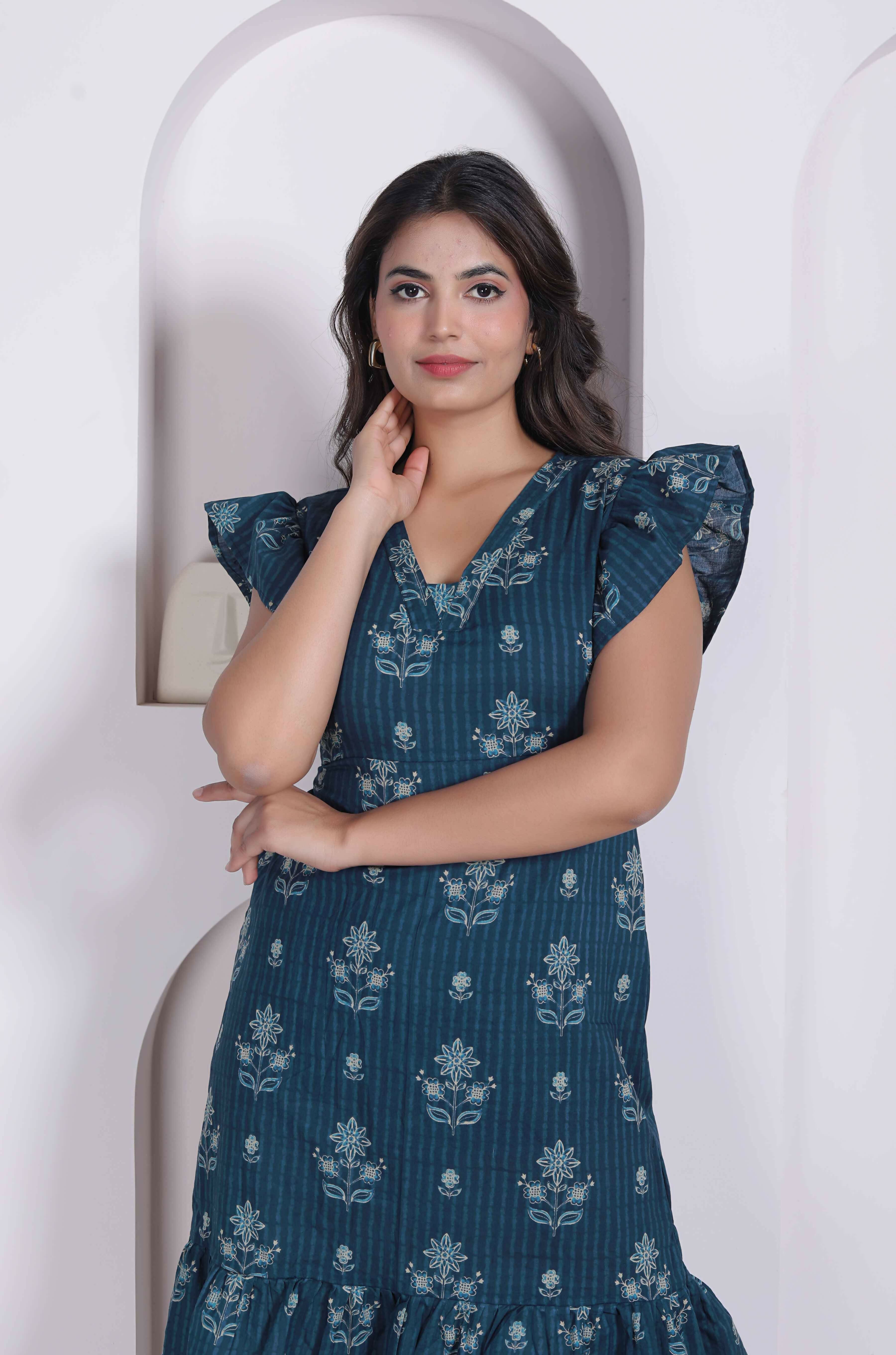 Miravan Women Empire Waist Blue Mini Length Dress - Dista