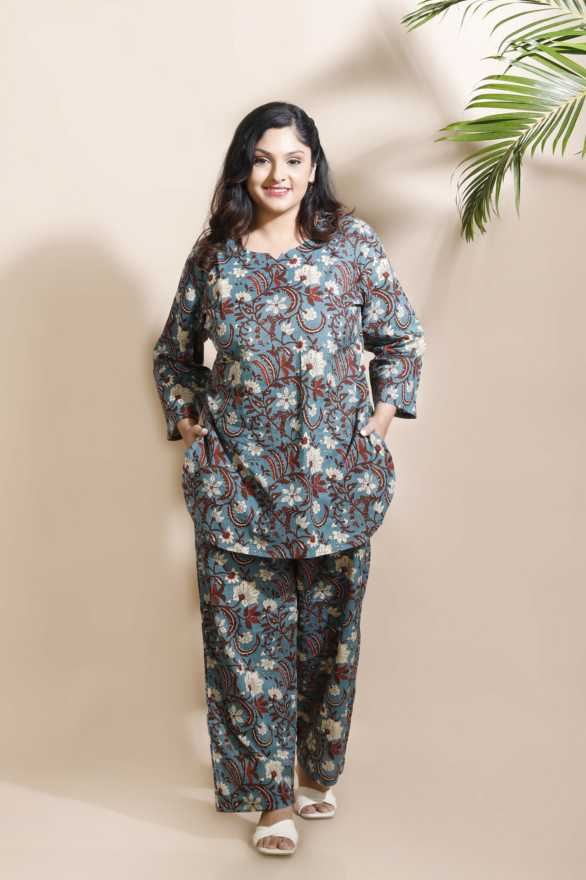 Breathables Blue Kalamkari Kurta & Pant Cotton Co-Ord Set - Dista