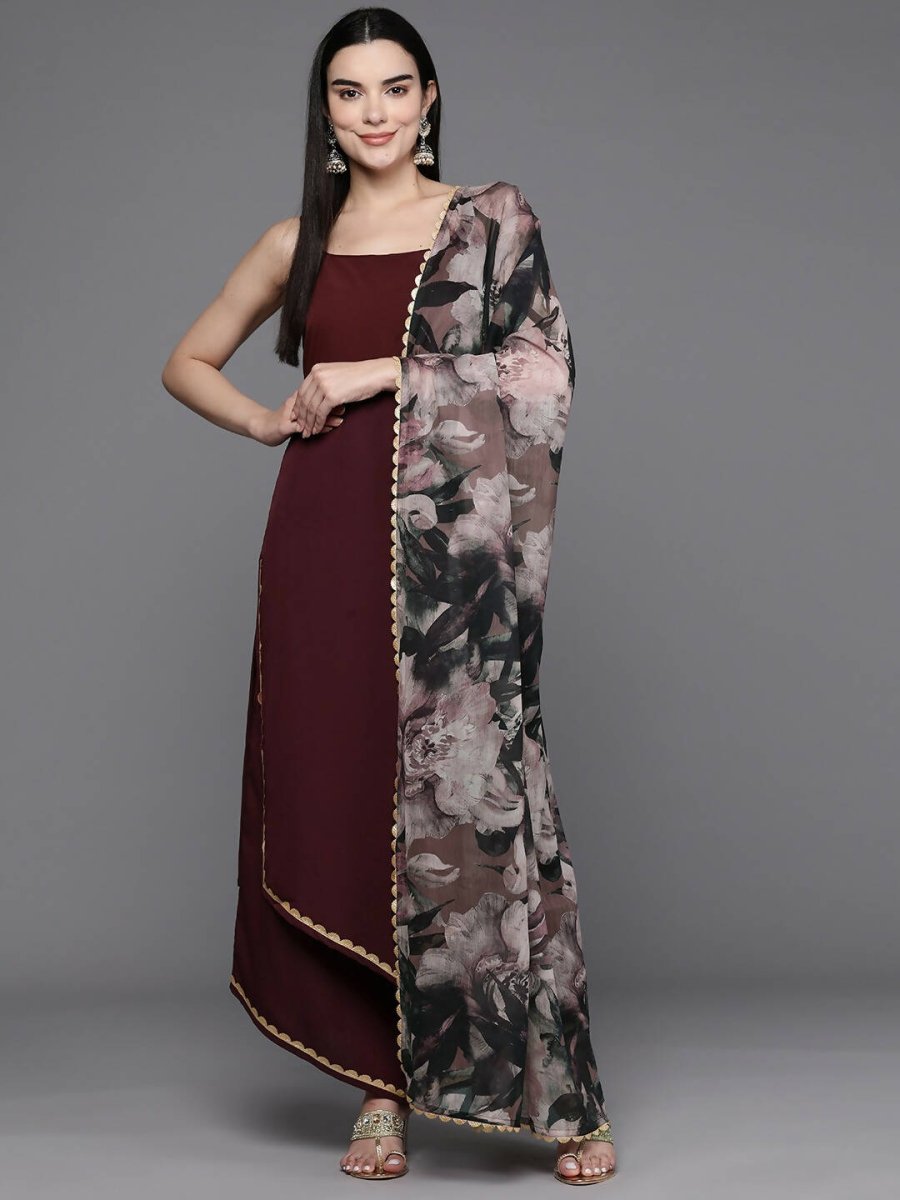 Ahalyaa Women Regular Kurta with Palazzos & With Dupatta - Brown Color - Distacart