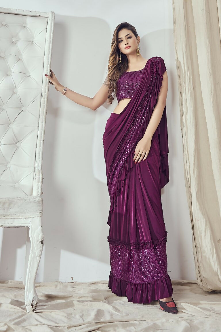 Mahotsav Women's Magenta Lycra Embellished Ready To Wear Saree With Stitched Blouse - Distacart