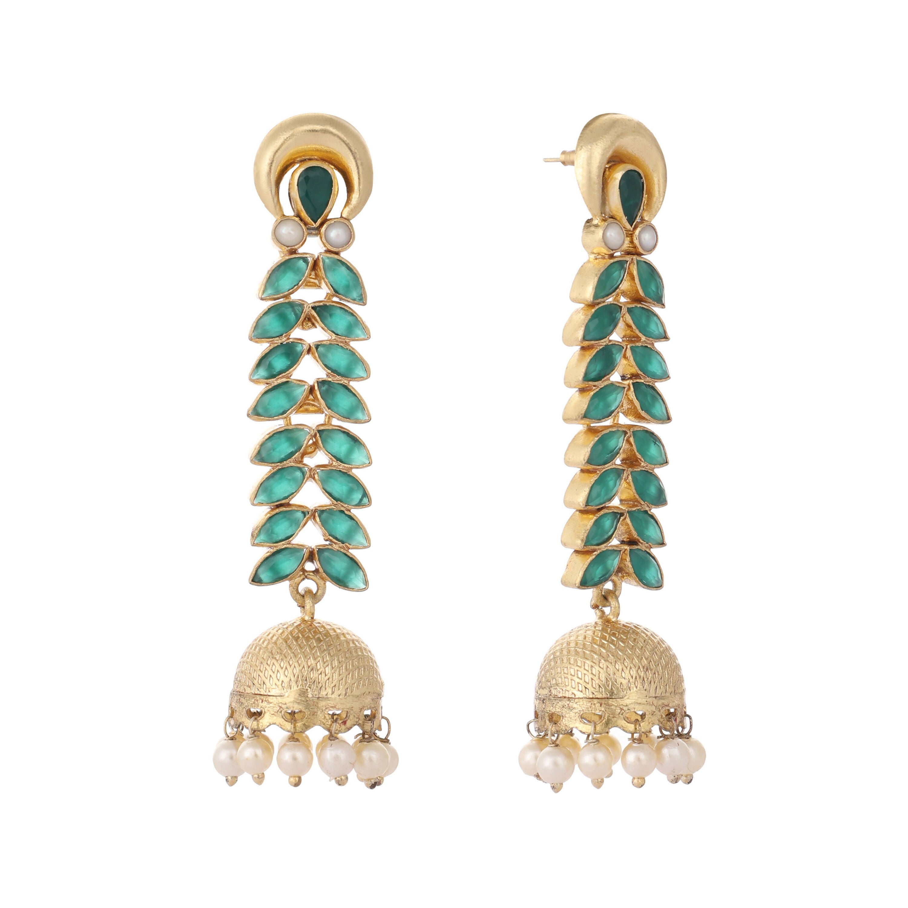 Nuyug 22K Gold Plated Green Fern Earrings