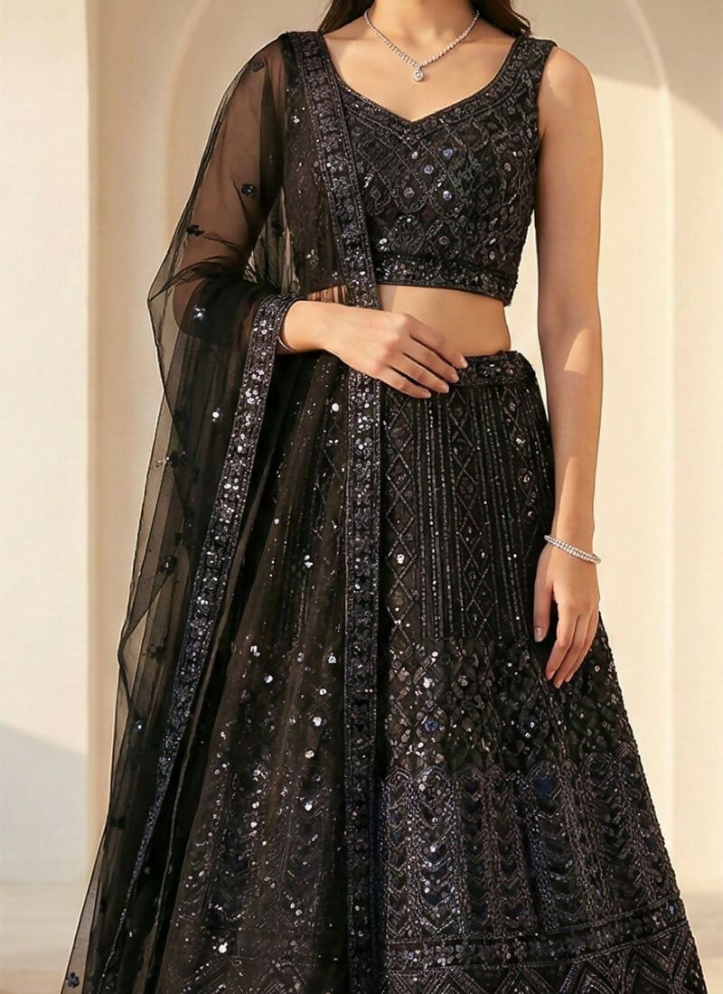 Lehenga Mart Black Net Designer Bollywood Style Wedding Wear Lehenga Choli - Dista