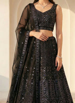 Thumbnail for Lehenga Mart Black Net Designer Bollywood Style Wedding Wear Lehenga Choli - Dista
