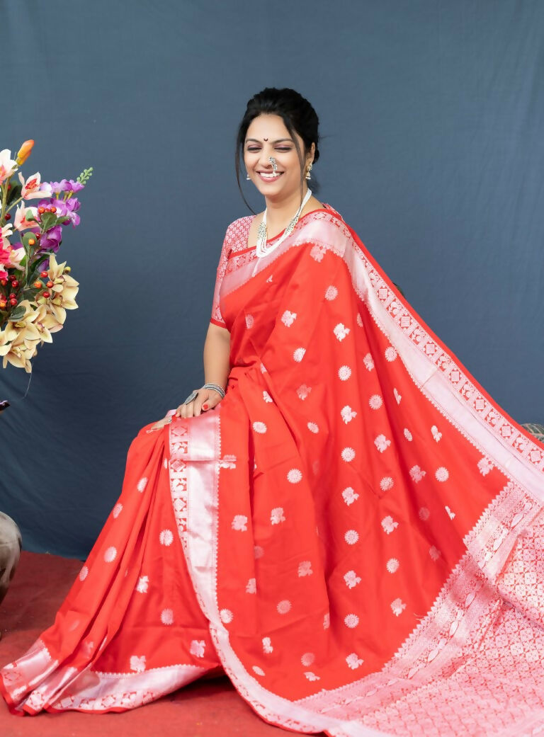 Jyoti Fashion Women's Red Soft Banarasi Silk Zari Woven Saree with Blouse - Distacart