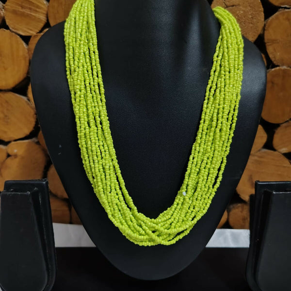 Inhanns Vibrant Handmade 20 Layers Beaded Necklace With Matching Earrings - Neon Green - Distacart